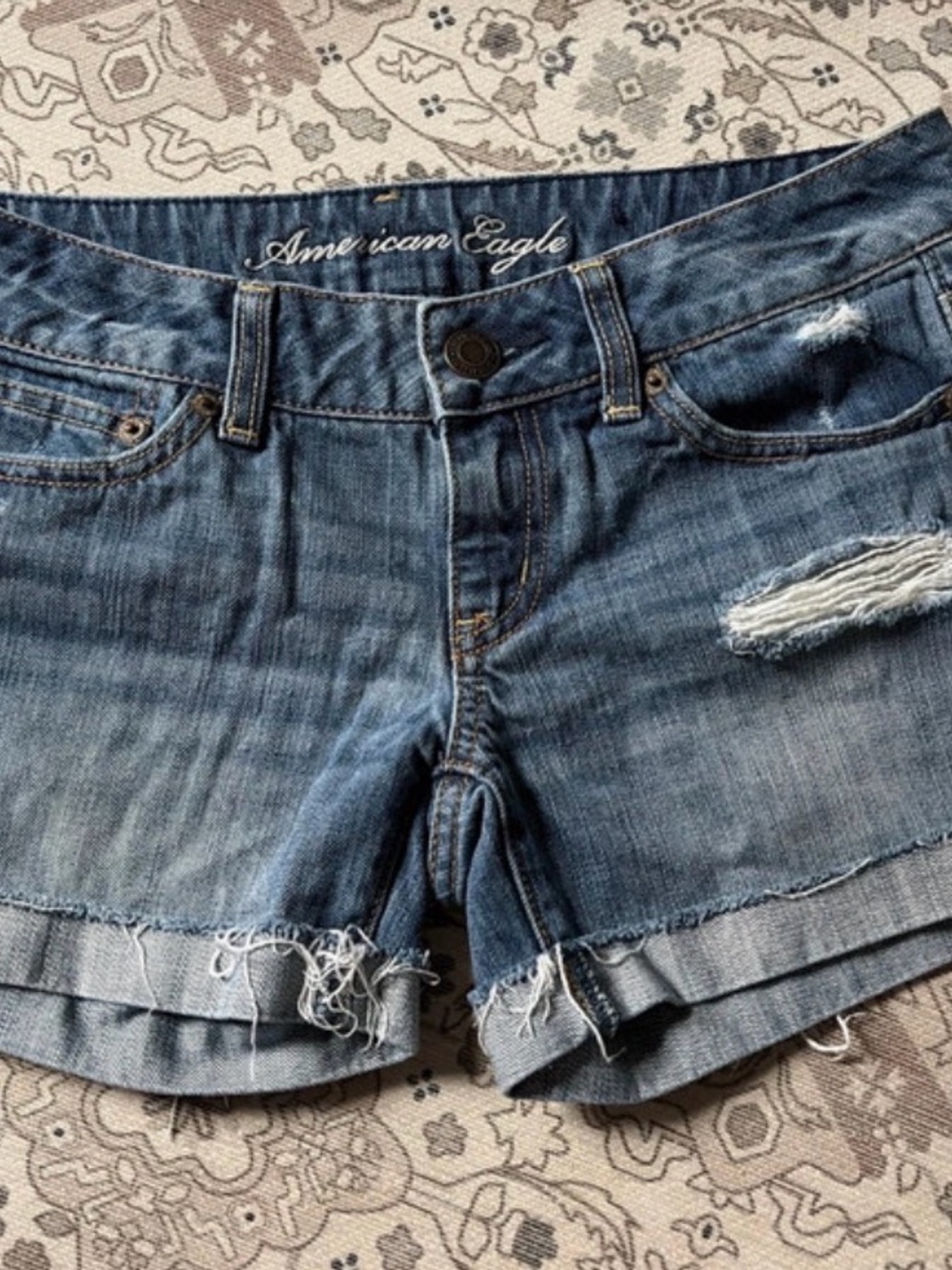 American Eagle Outfitters Light Blue Distressed Denim Shorts